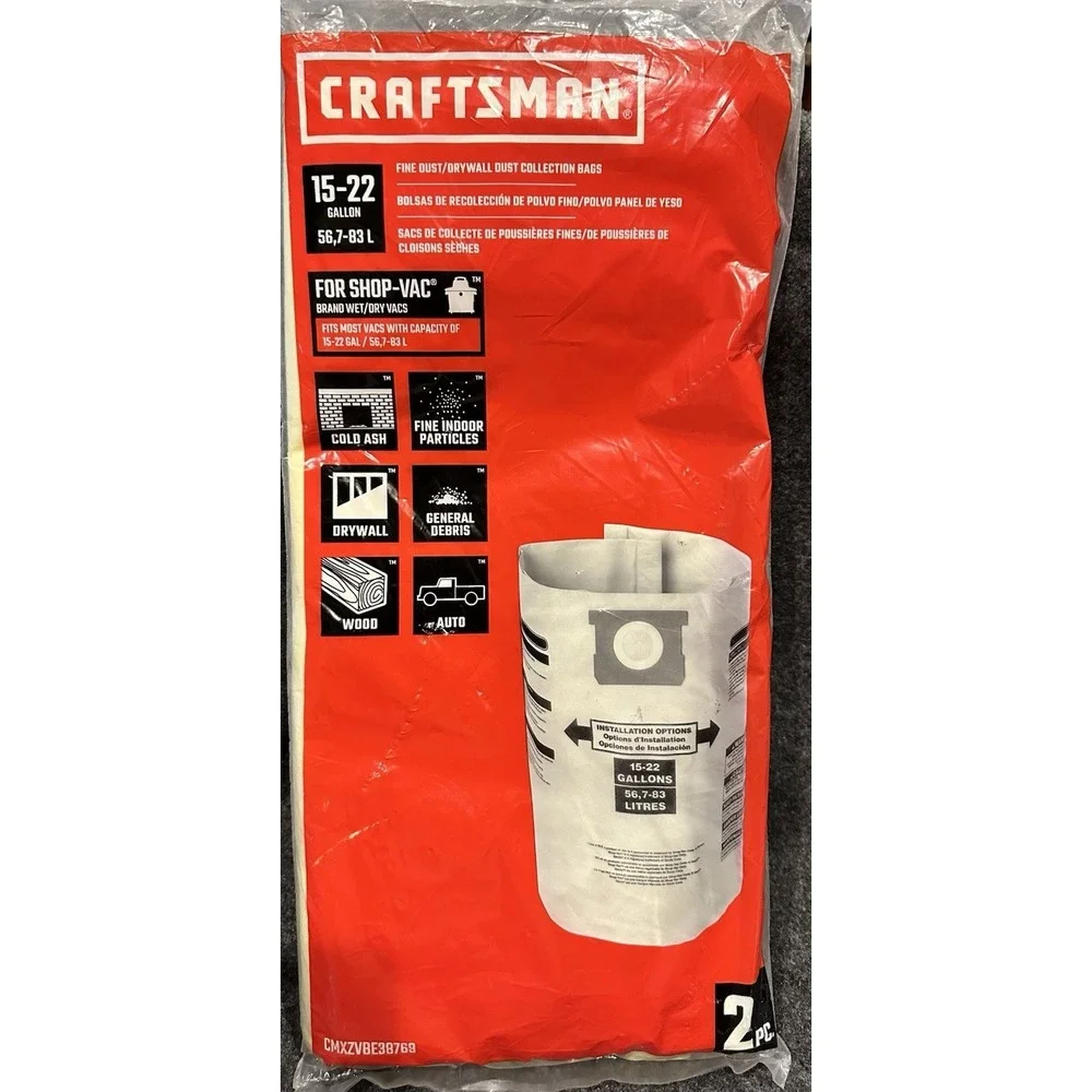 CRAFTSMAN Shop-Vac CMXZVBE38769 Fine Dust-Drywall Dust 2 Bags Sealed‎ New